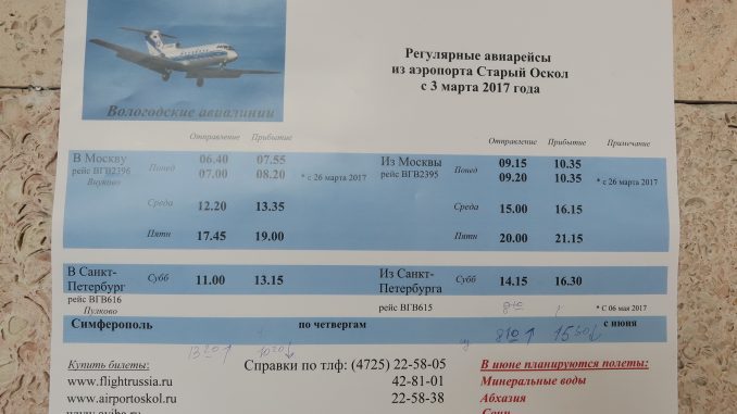 Расписание аэропорта Старый Оскол