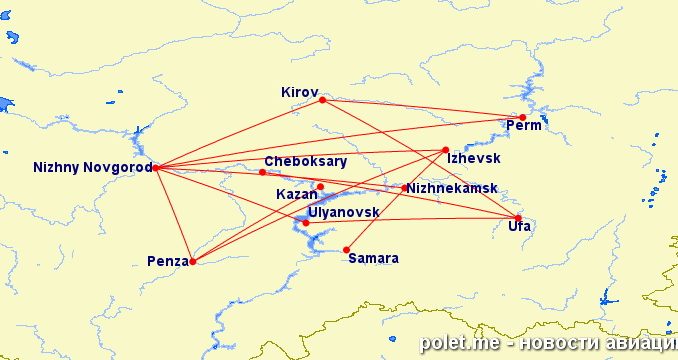 Карта маршрутов авиакомпании Декстер летом 2017 года