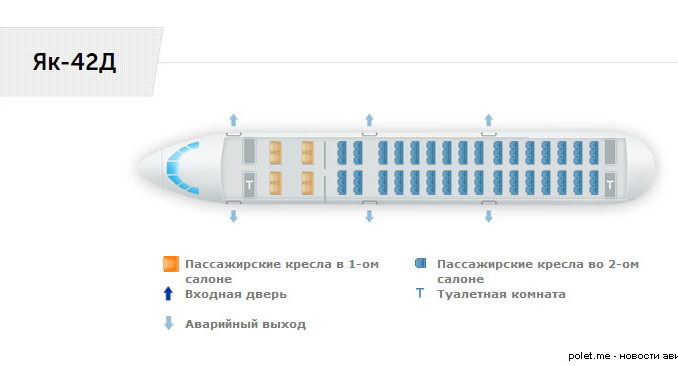 Схема салона Як-42 Ижавиа