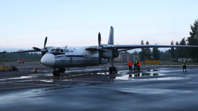Ан-24РВ в аэропорту Кресты (Псков). 1 августа 2013 года - перед первым рейсом в Петербург