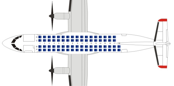 Схема салона самолета самолета ATR 72-500 авиакомпании ЮТэйр