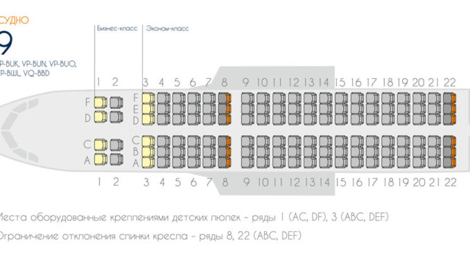 Схема салона Airbus A319 авиакомпании Аврора