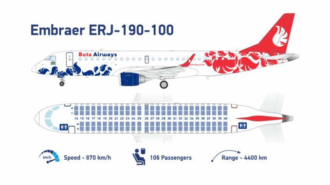 Схема салона самолета Embraer 190 авиакомпании Buta Airways