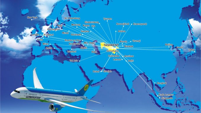 Схема маршрутов международных рейсов Uzbekistan Airways