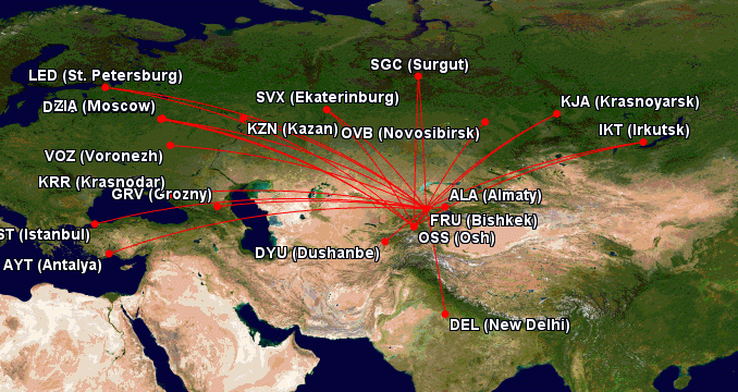 Схема маршрутов авиакомпании Avia Traffic