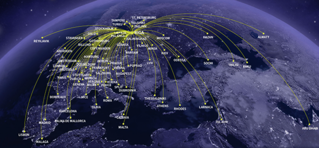 Маршрутная сеть авиакомпании airBaltic