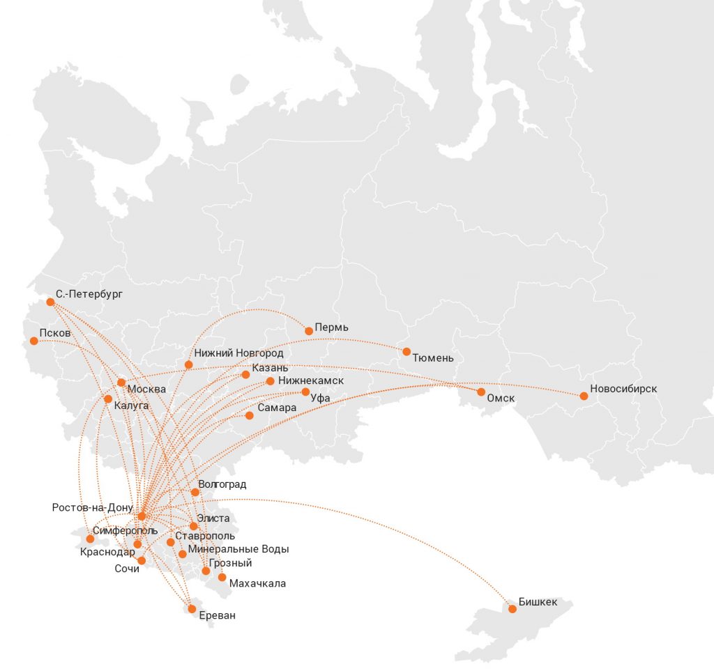 Маршрутная сеть авиакомпании Азимут на зиму 2018-2019