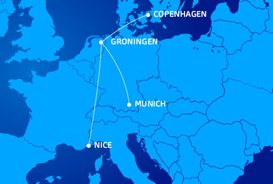 Схема маршрутов авиакомпании Nordica из Гронингена
