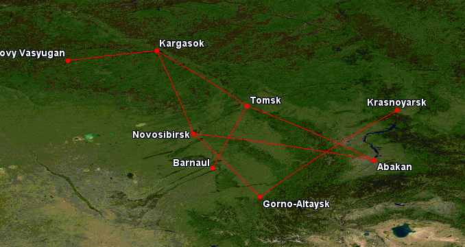Маршрутная сеть СиЛы в Сибири