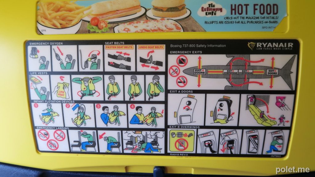 Safety card в виде наклейки на спинке кресла