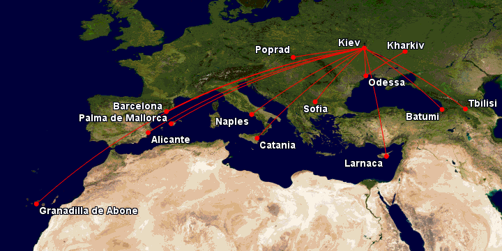 Маршрутная сеть авиакомпании SkyUp Airlines на январь 2019