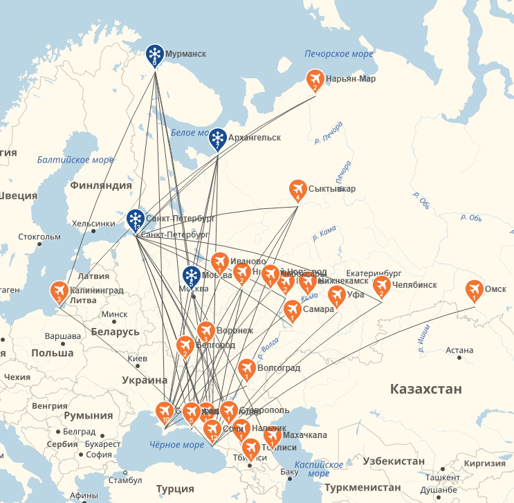 Карта полетов Нордавиа